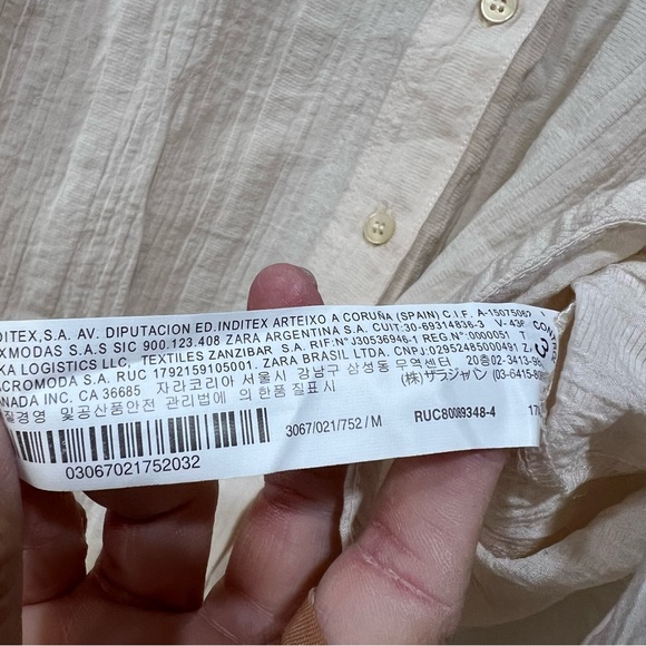 NWT Zara Wrinkled Look Shirt Beige Button Up Open Back Women’s Size Medium Linen - Picture 7 of 10